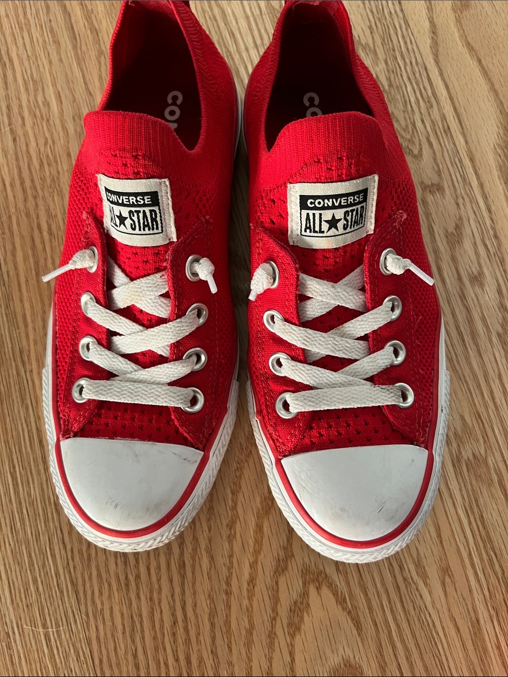 Converse womens Red Low-Top Canvas Sneakers with White Accents - Picture 2 of 5